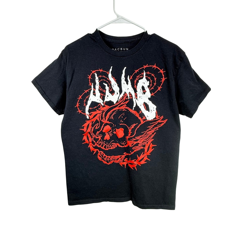 PacSun Mens Numb Skull Barbed Wire Graphic T-Shirt Black Red White Size M